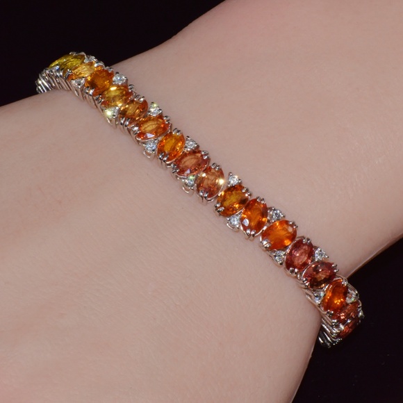 CERTIFIED NATURAL DIAMOND SUNSET GRADIENT SAPPHIRE 18K SOLID GOLD BRACELET - Picture 11 of 16